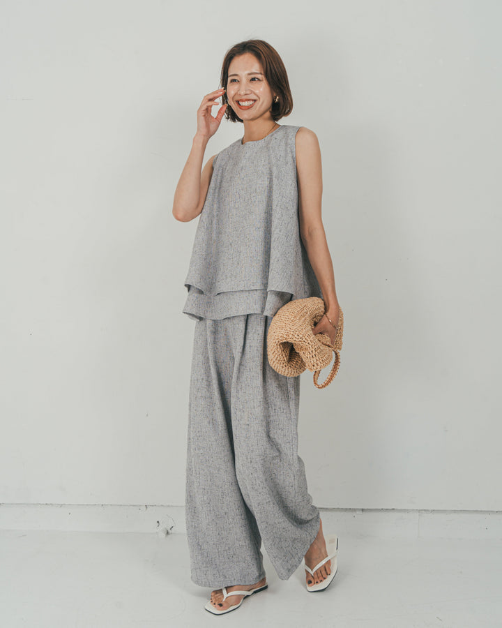 ［SET］Tweedノースリティアードタンクトップ + Tweedダブルタックパンツ（2SET）