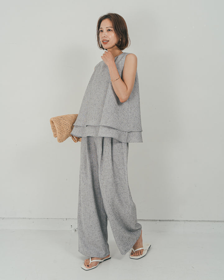 ［SET］Tweedノースリティアードタンクトップ + Tweedダブルタックパンツ（2SET）