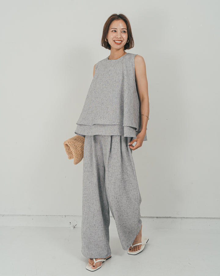 ［SET］Tweedノースリティアードタンクトップ + Tweedダブルタックパンツ（2SET）