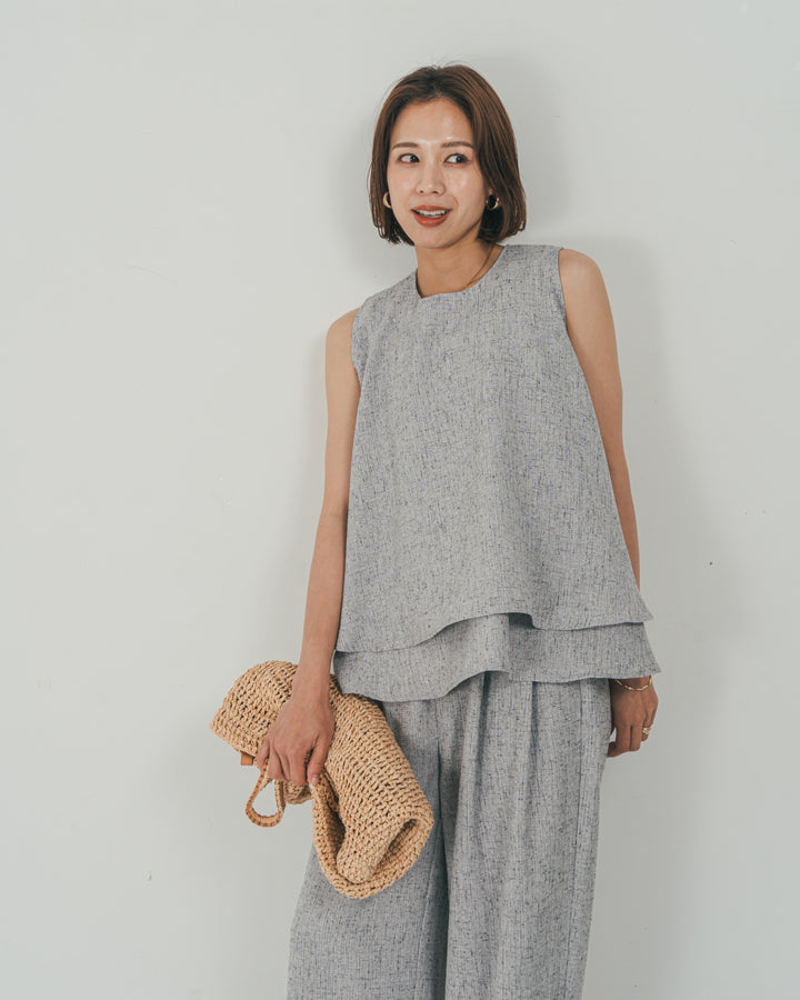 ［SET］Tweedノースリティアードタンクトップ + Tweedダブルタックパンツ（2SET）