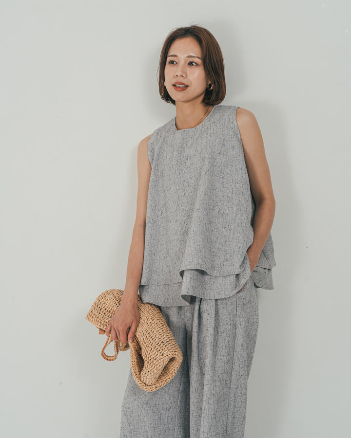 ［SET］Tweedノースリティアードタンクトップ + Tweedダブルタックパンツ（2SET）