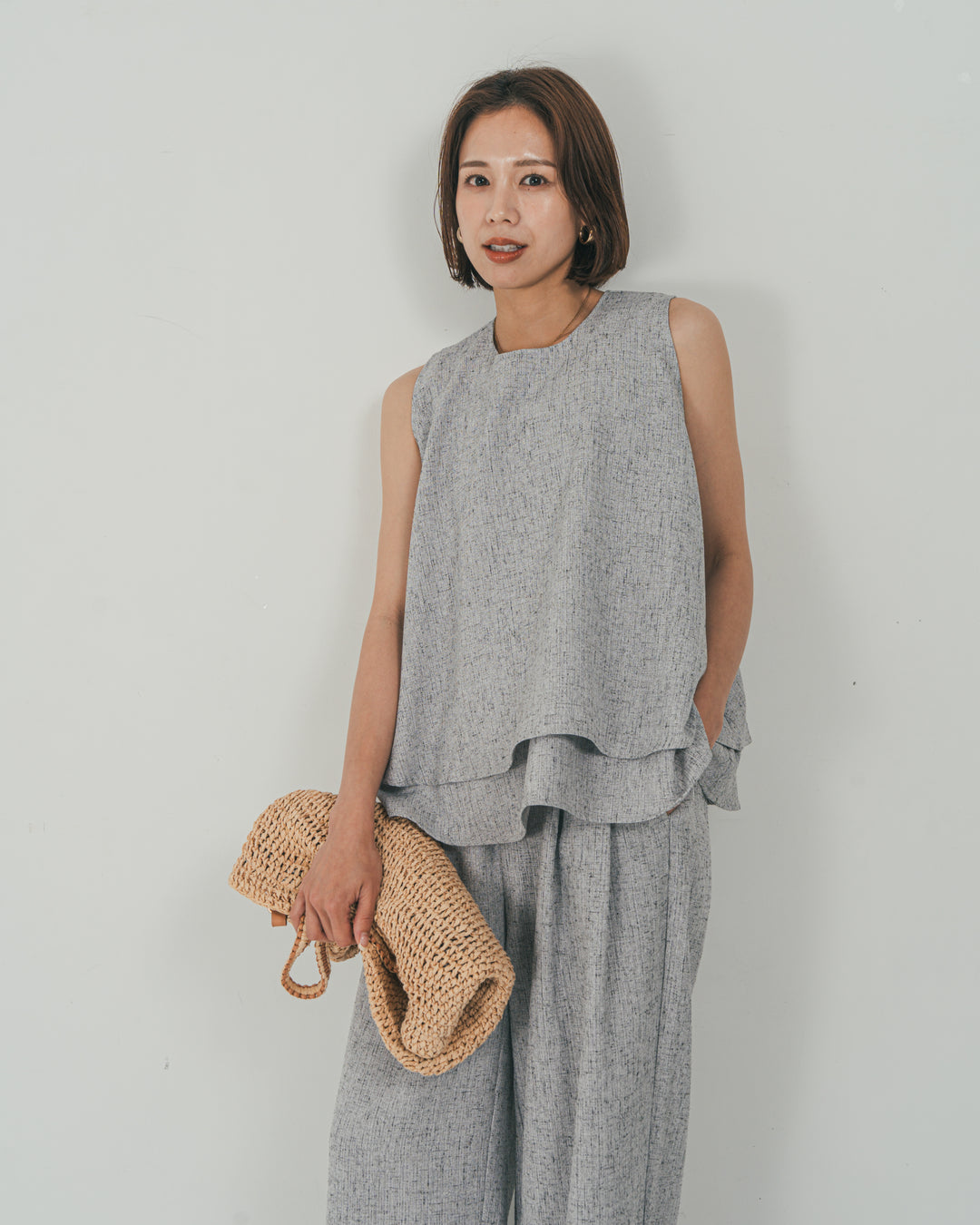 ［SET］Tweedノースリティアードタンクトップ + Tweedダブルタックパンツ（2SET）