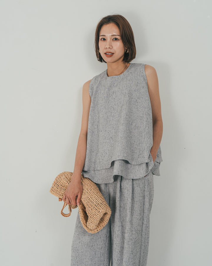 ［SET］Tweedノースリティアードタンクトップ + Tweedダブルタックパンツ（2SET）