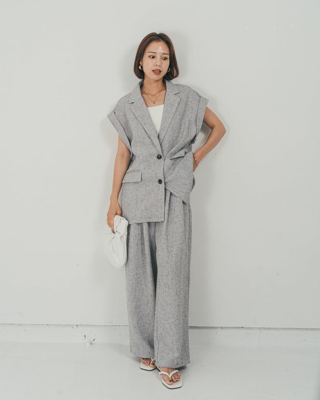 ［SET］Tweedテイラードジレ + Tweedダブルタックパンツ（2SET）