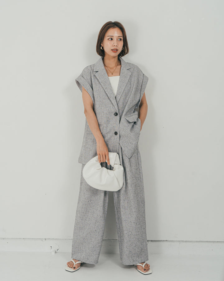 ［SET］Tweedテイラードジレ + Tweedダブルタックパンツ（2SET）