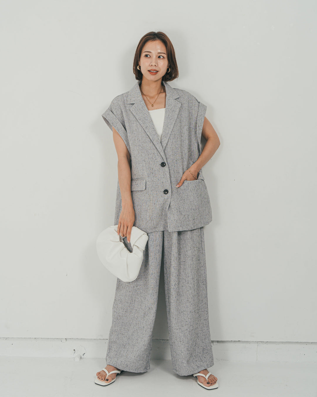 ［SET］Tweedテイラードジレ + Tweedダブルタックパンツ（2SET）
