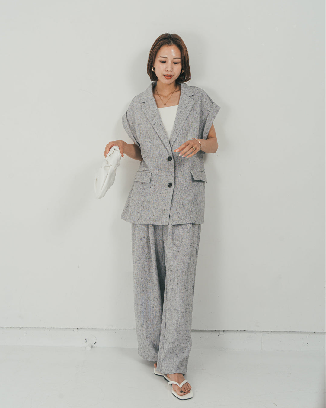 ［SET］Tweedテイラードジレ + Tweedダブルタックパンツ（2SET）