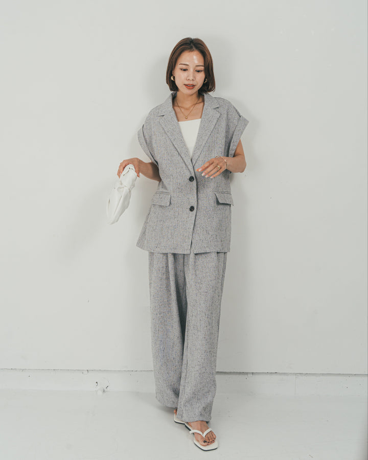 ［SET］Tweedテイラードジレ + Tweedダブルタックパンツ（2SET）