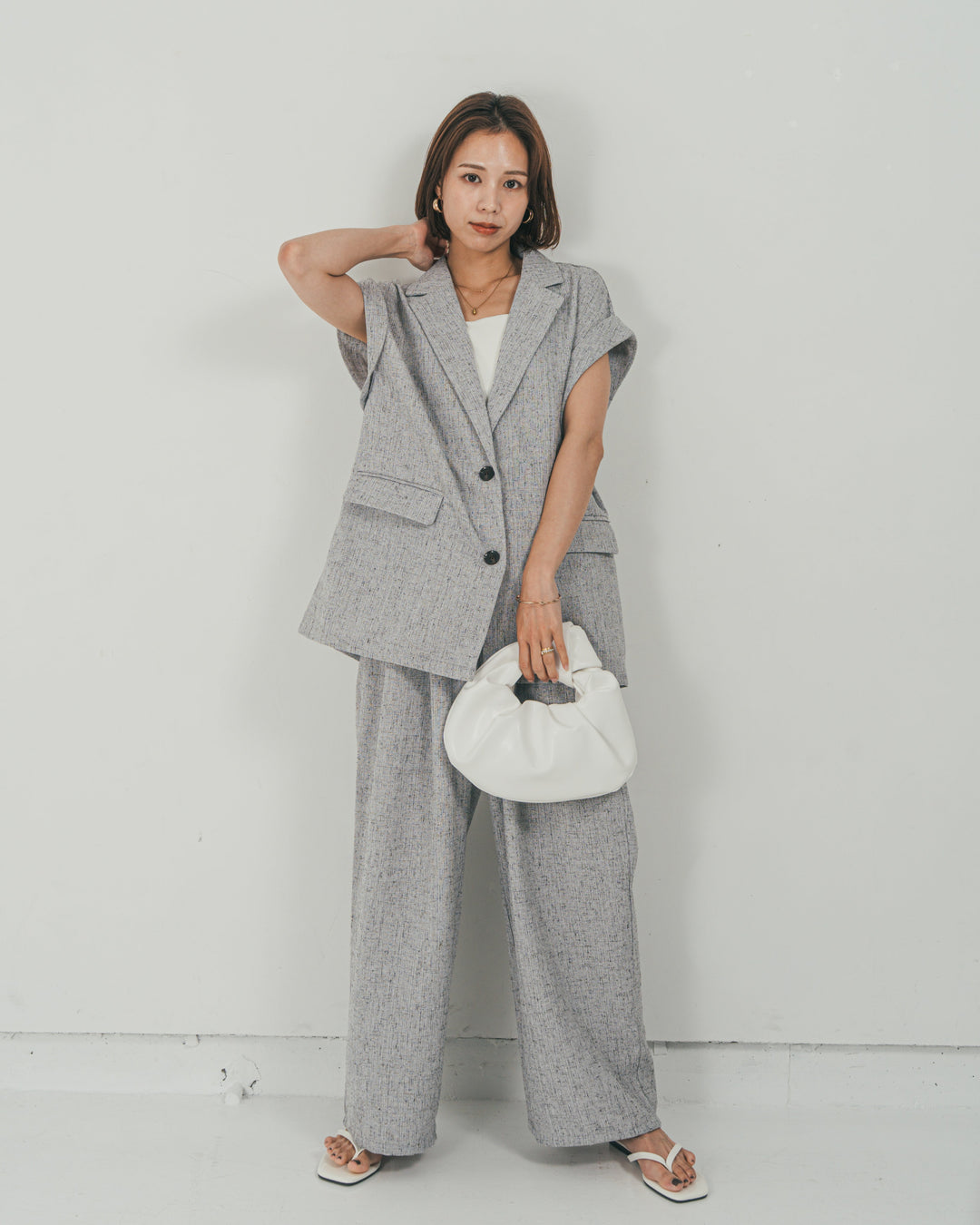 ［SET］Tweedテイラードジレ + Tweedダブルタックパンツ（2SET）