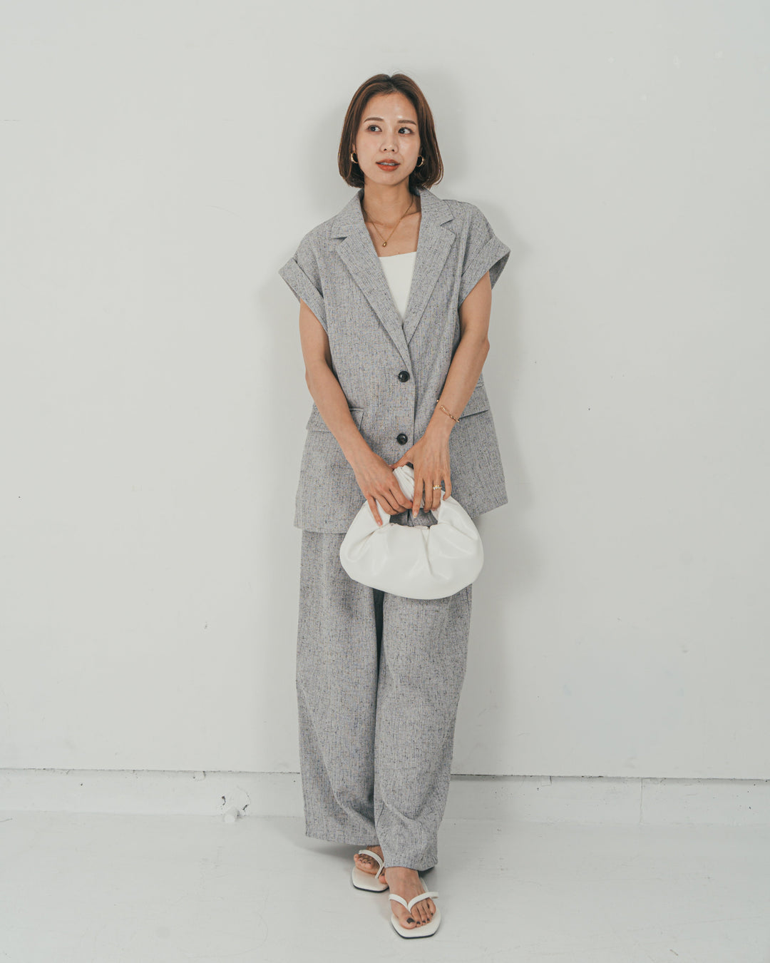 ［SET］Tweedテイラードジレ + Tweedダブルタックパンツ（2SET）