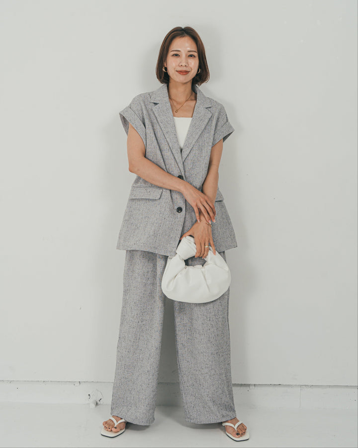 ［SET］Tweedノースリティアードタンクトップ + Tweedテイラードジレ + Tweedダブルタックパンツ（3SET）