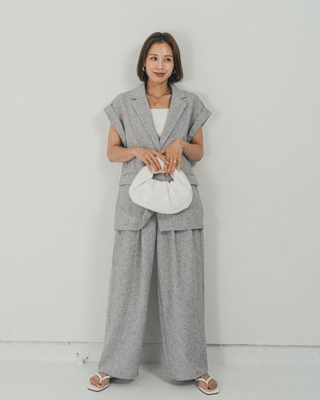 ［SET］Tweedノースリティアードタンクトップ + Tweedテイラードジレ + Tweedダブルタックパンツ（3SET）