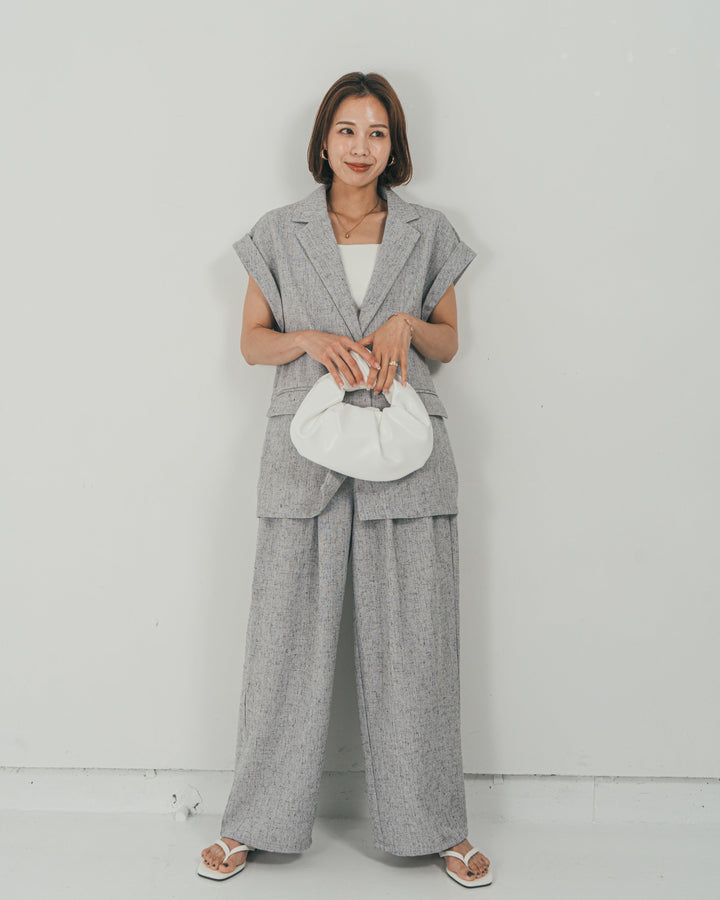 ［SET］Tweedノースリティアードタンクトップ + Tweedテイラードジレ + Tweedダブルタックパンツ（3SET）