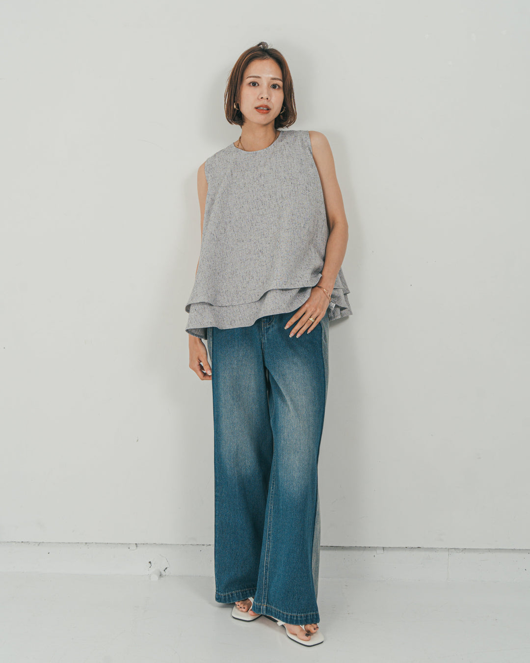［SET］Tweedノースリティアードタンクトップ + 10oz サイドタック リラックスデニムパンツ（2SET）