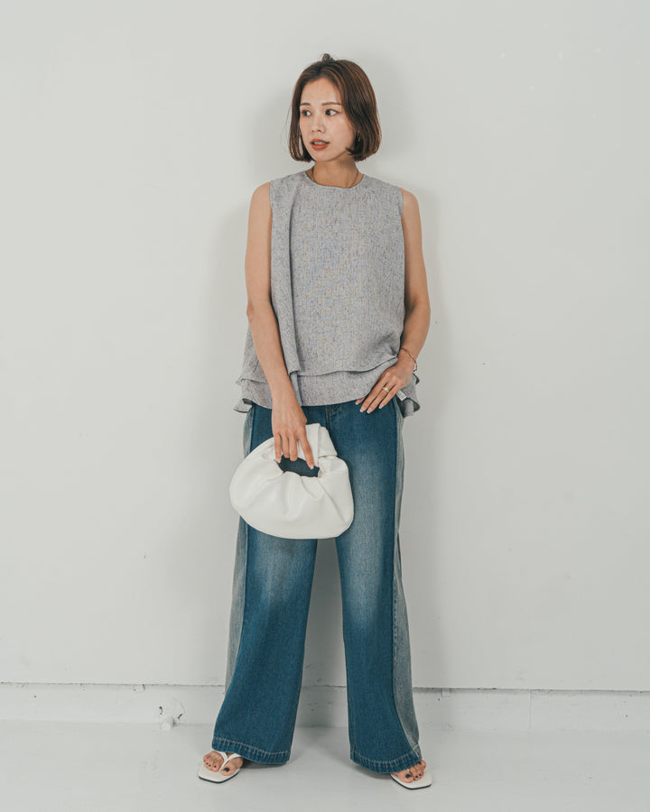 ［SET］Tweedノースリティアードタンクトップ + 10oz サイドタック リラックスデニムパンツ（2SET）