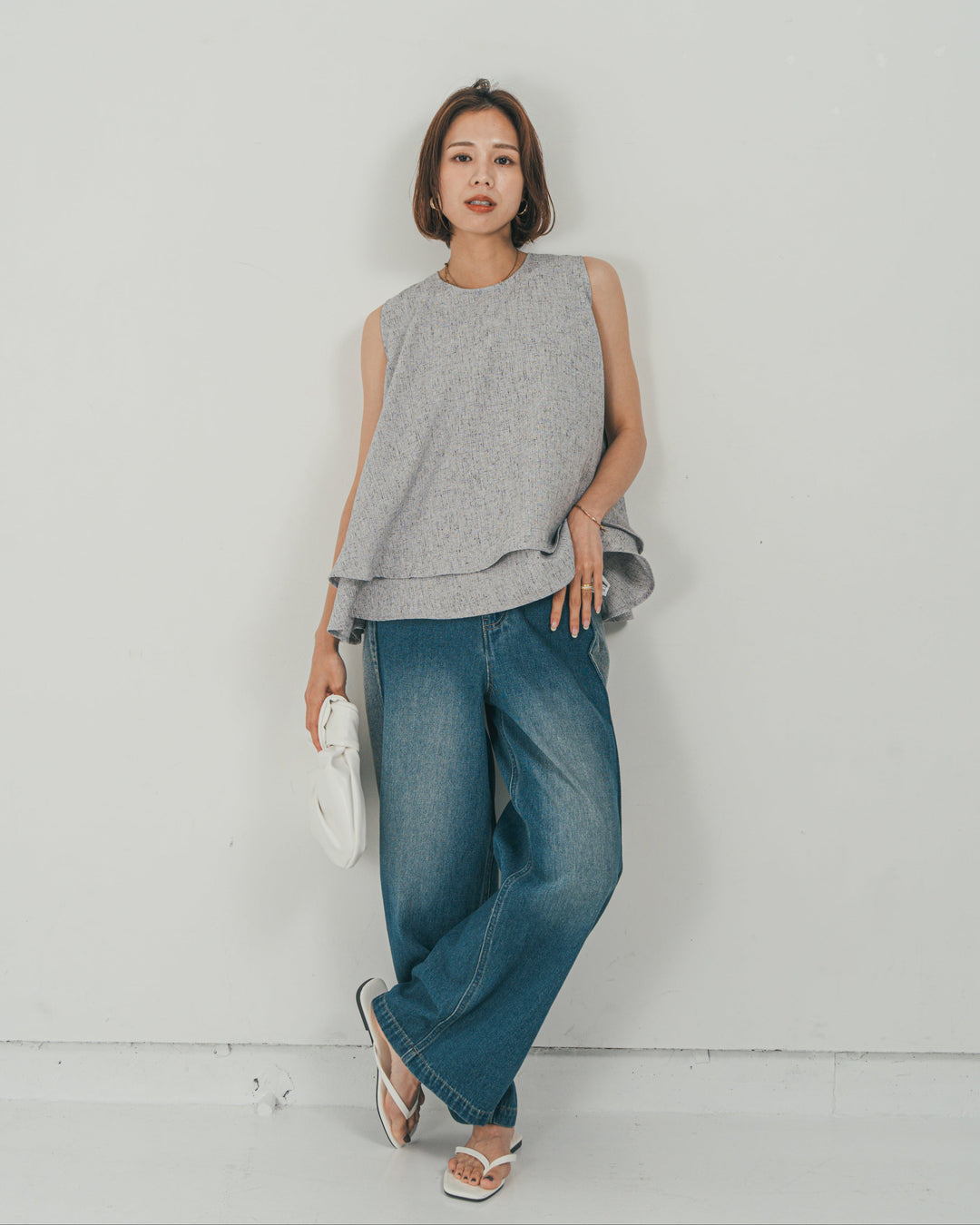 ［SET］Tweedノースリティアードタンクトップ + 10oz サイドタック リラックスデニムパンツ（2SET）