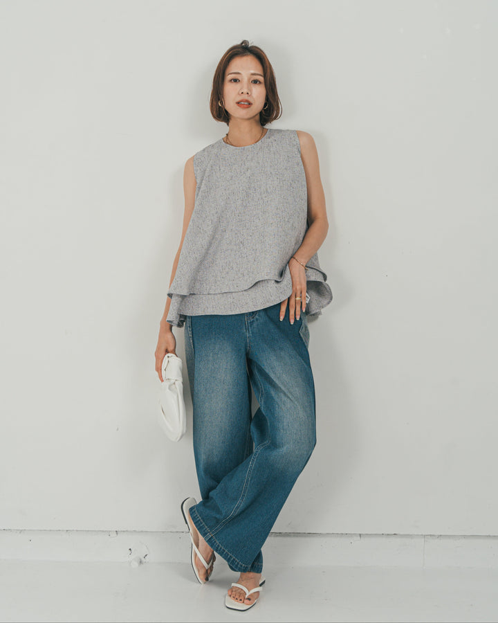 ［SET］Tweedノースリティアードタンクトップ + 10oz サイドタック リラックスデニムパンツ（2SET）
