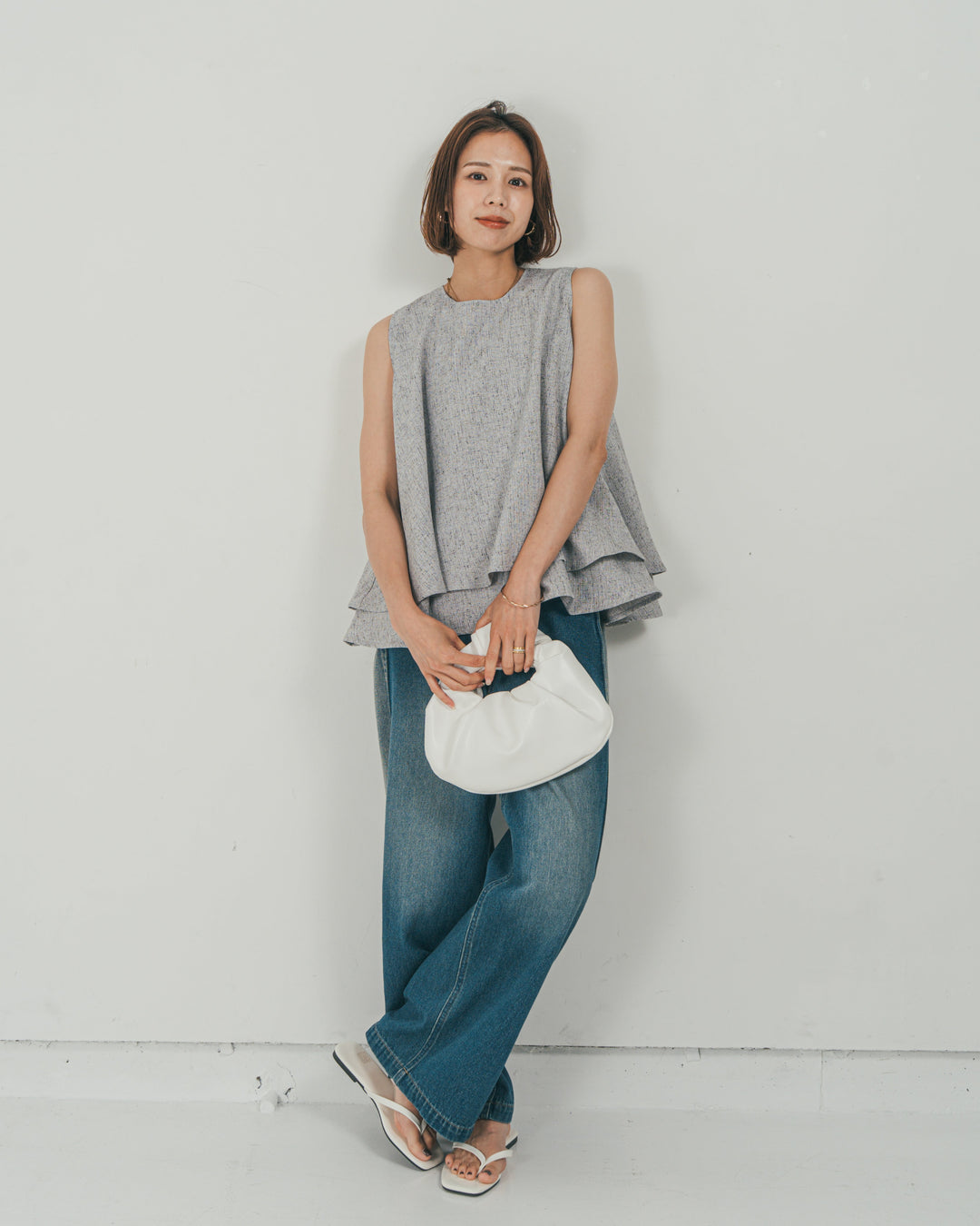 ［SET］Tweedノースリティアードタンクトップ + 10oz サイドタック リラックスデニムパンツ（2SET）