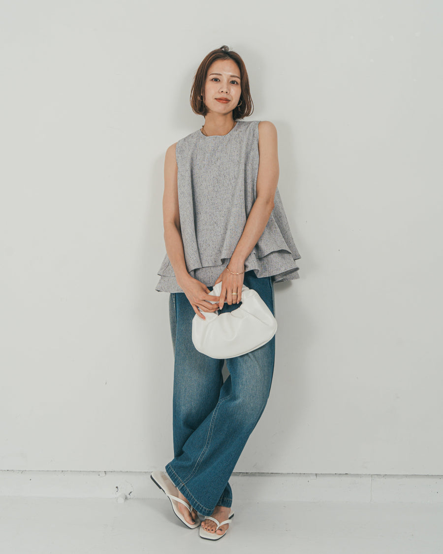 ［SET］Tweedノースリティアードタンクトップ + 10oz サイドタック リラックスデニムパンツ（2SET）