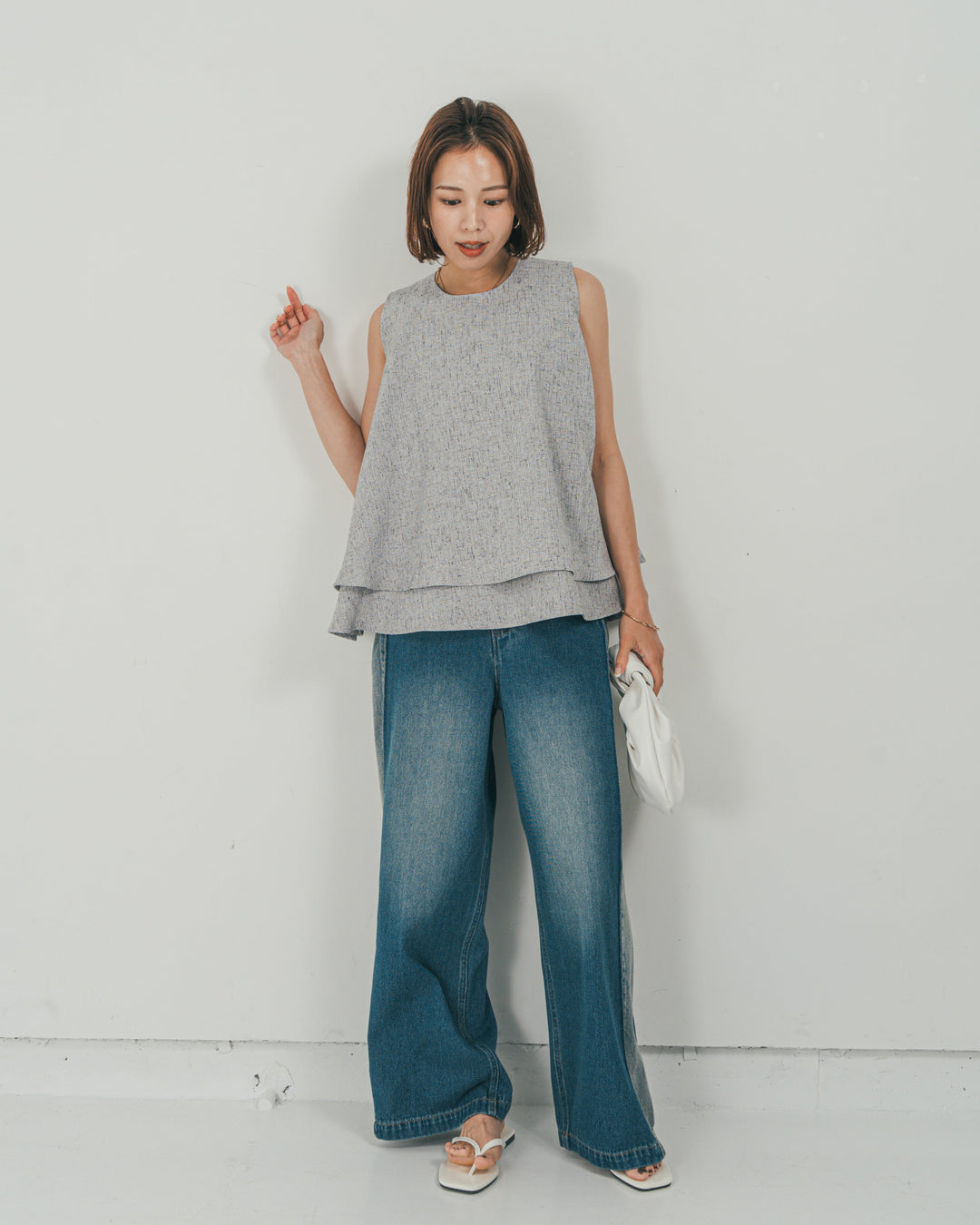 ［SET］Tweedノースリティアードタンクトップ + 10oz サイドタック リラックスデニムパンツ（2SET）