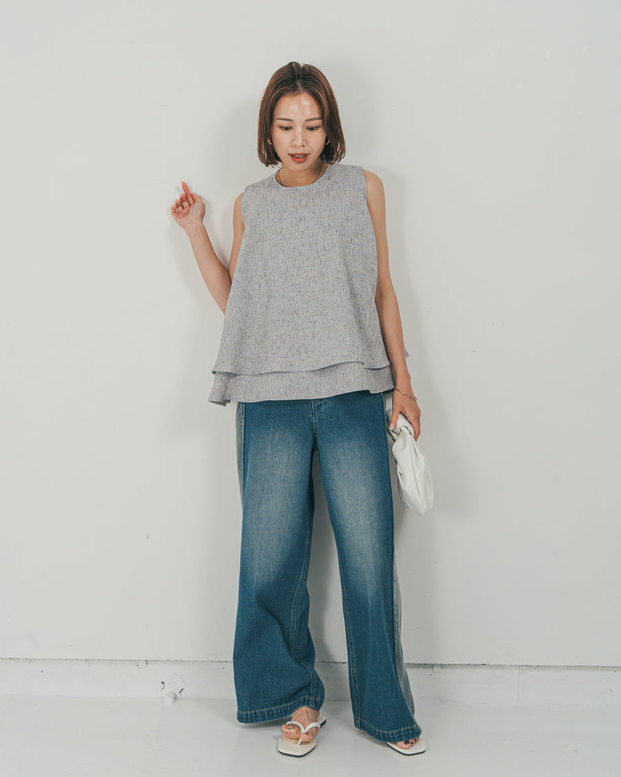 ［SET］Tweedノースリティアードタンクトップ + 10oz サイドタック リラックスデニムパンツ（2SET）