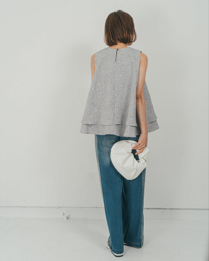［SET］Tweedノースリティアードタンクトップ + 10oz サイドタック リラックスデニムパンツ（2SET）