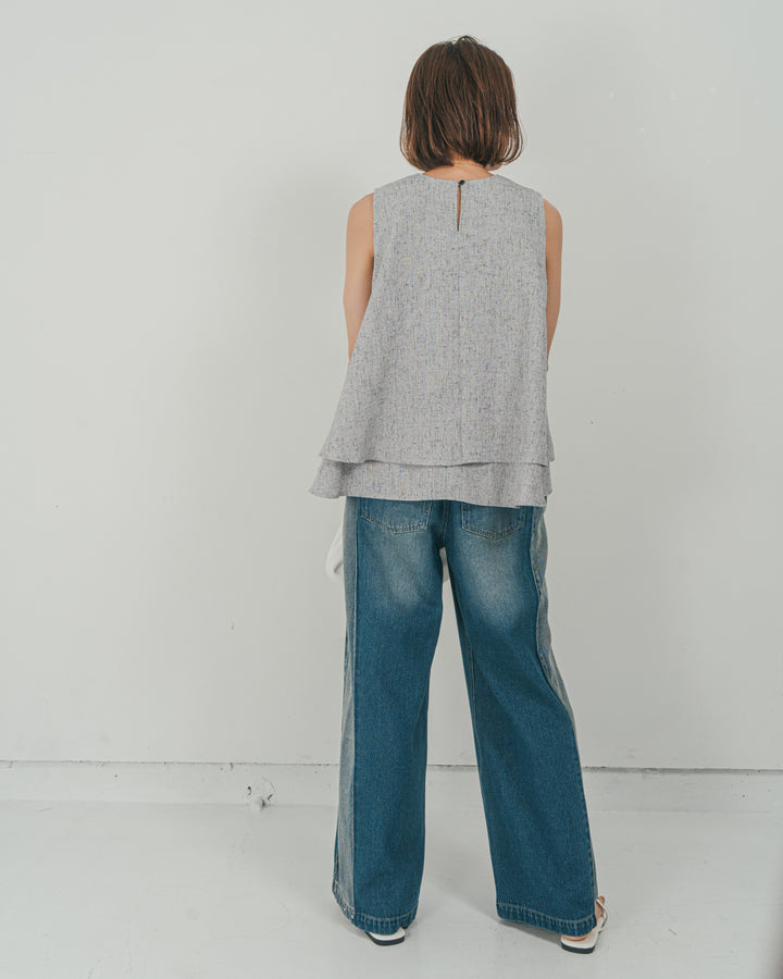 ［SET］Tweedノースリティアードタンクトップ + 10oz サイドタック リラックスデニムパンツ（2SET）