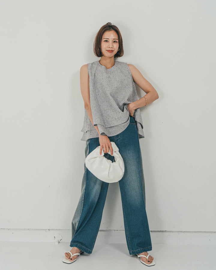 ［SET］Tweedノースリティアードタンクトップ + 10oz サイドタック リラックスデニムパンツ（2SET）