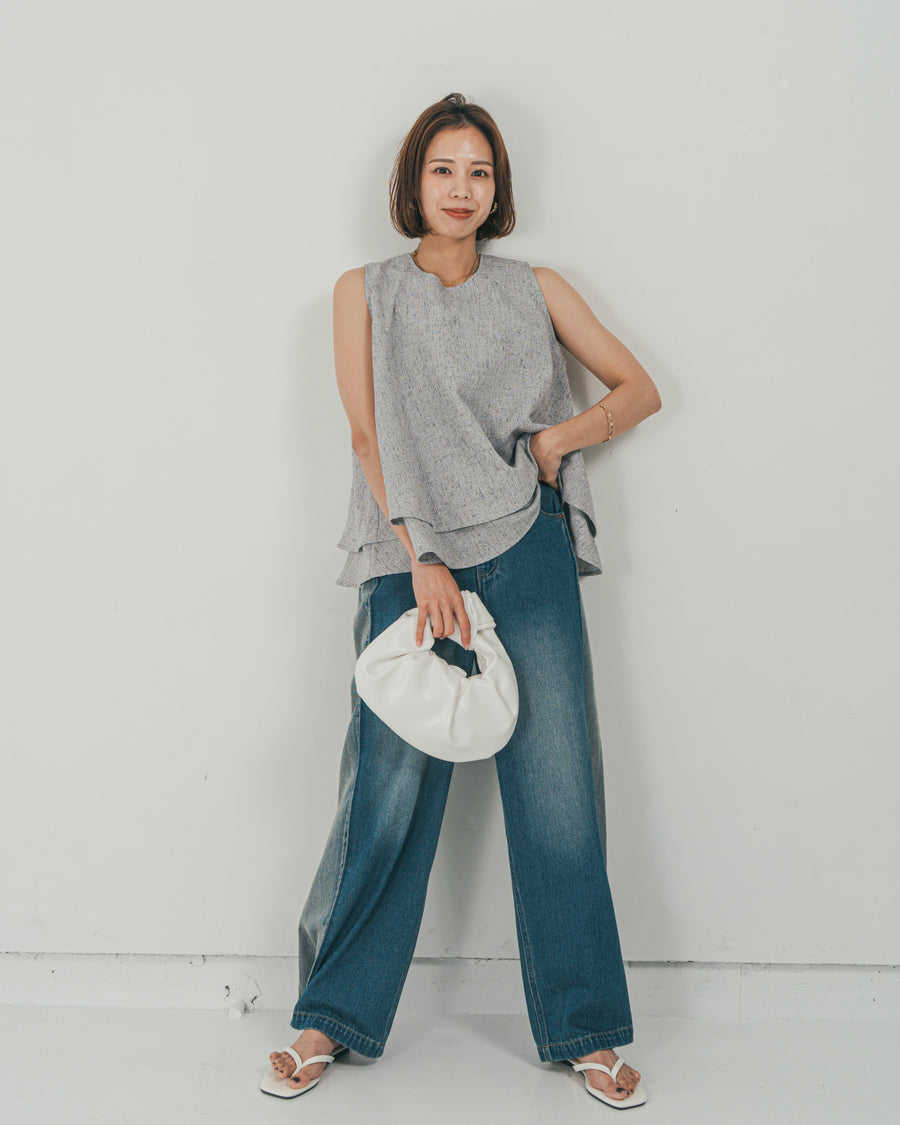 ［SET］Tweedノースリティアードタンクトップ + 10oz サイドタック リラックスデニムパンツ（2SET）