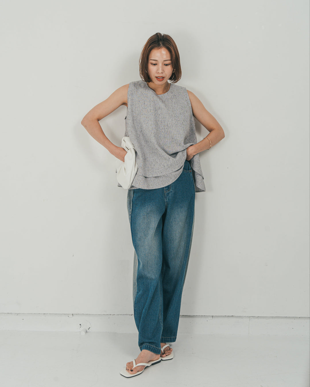 ［SET］Tweedノースリティアードタンクトップ + 10oz サイドタック リラックスデニムパンツ（2SET）