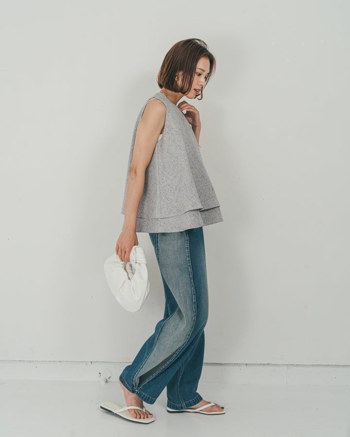 ［SET］Tweedノースリティアードタンクトップ + 10oz サイドタック リラックスデニムパンツ（2SET）