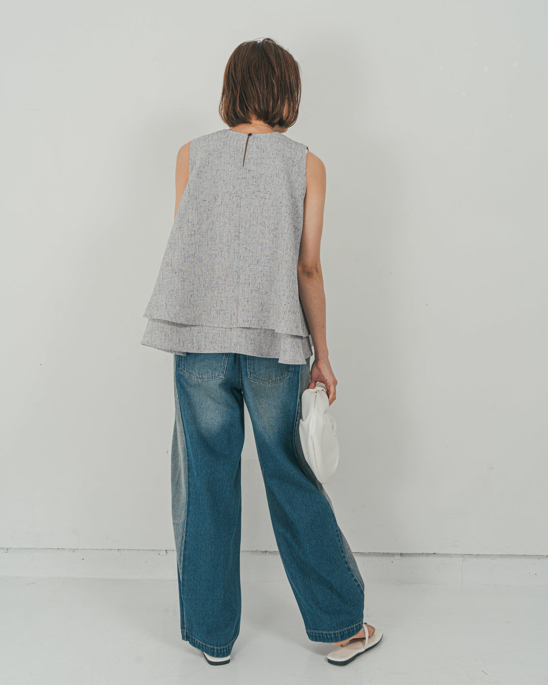 ［SET］Tweedノースリティアードタンクトップ + 10oz サイドタック リラックスデニムパンツ（2SET）