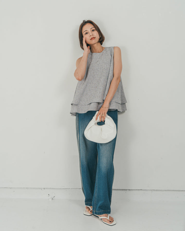 ［SET］Tweedノースリティアードタンクトップ + 10oz サイドタック リラックスデニムパンツ（2SET）