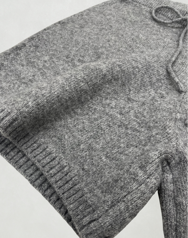 ［SET］Cloudyメランジ襟付きカーディガン+Cloudyメランジクロップドベスト+Cloudyメランジハーフパンツ（3SET）