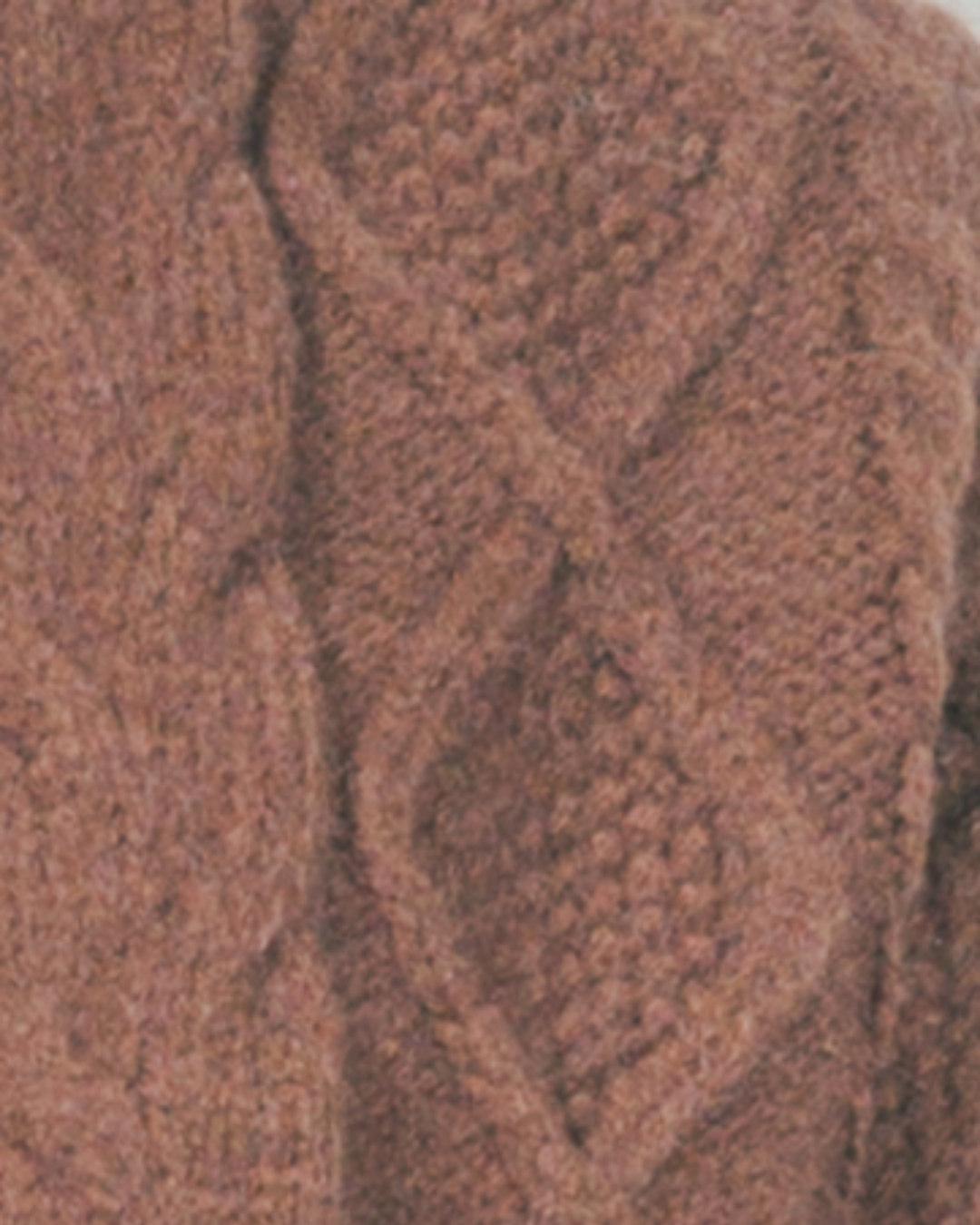 ケーブルKnitクルーカーディガン (BROWN)