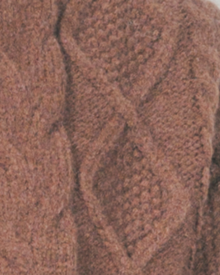 ケーブルKnitクルーカーディガン (BROWN)