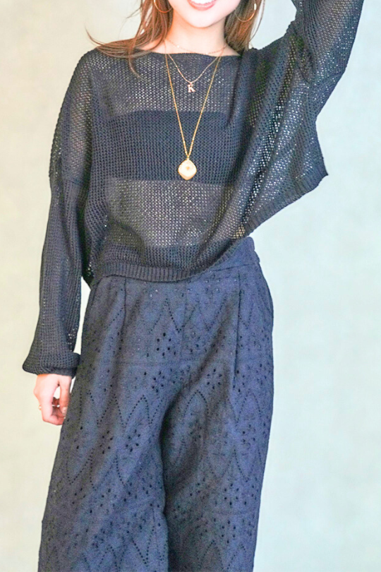 クロップドメッシュニット( BLACK)