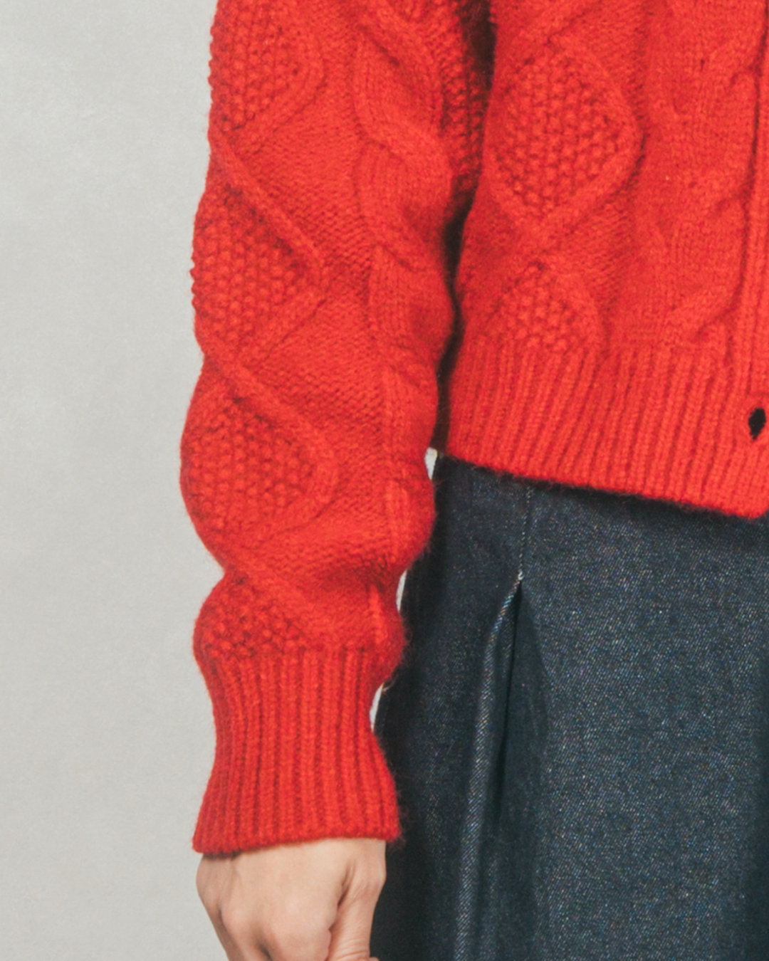 ［SET］ケーブルKnitクルーカーディガン+ワイドTuckイージーデニム（2SET）