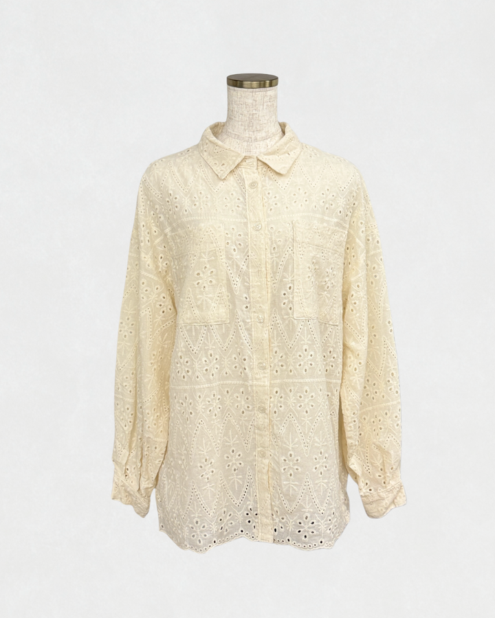 ［SET］コットンフラワーレースシャツ+Relax 裏起毛カーブパンツ（2SET）