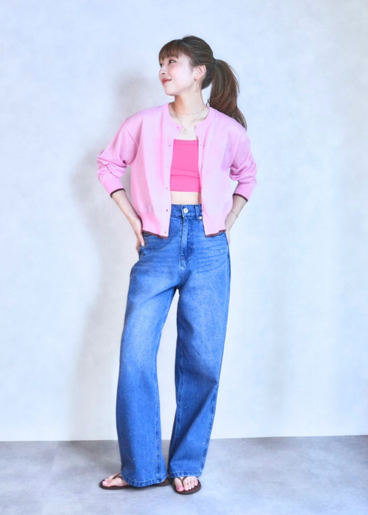 バイカラーシアーニットカーデ（HIBISCUS PINK ）