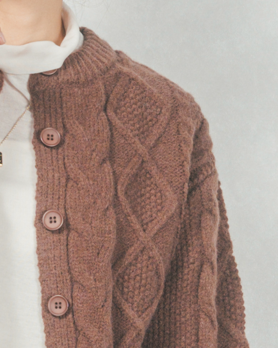 ケーブルKnitクルーカーディガン