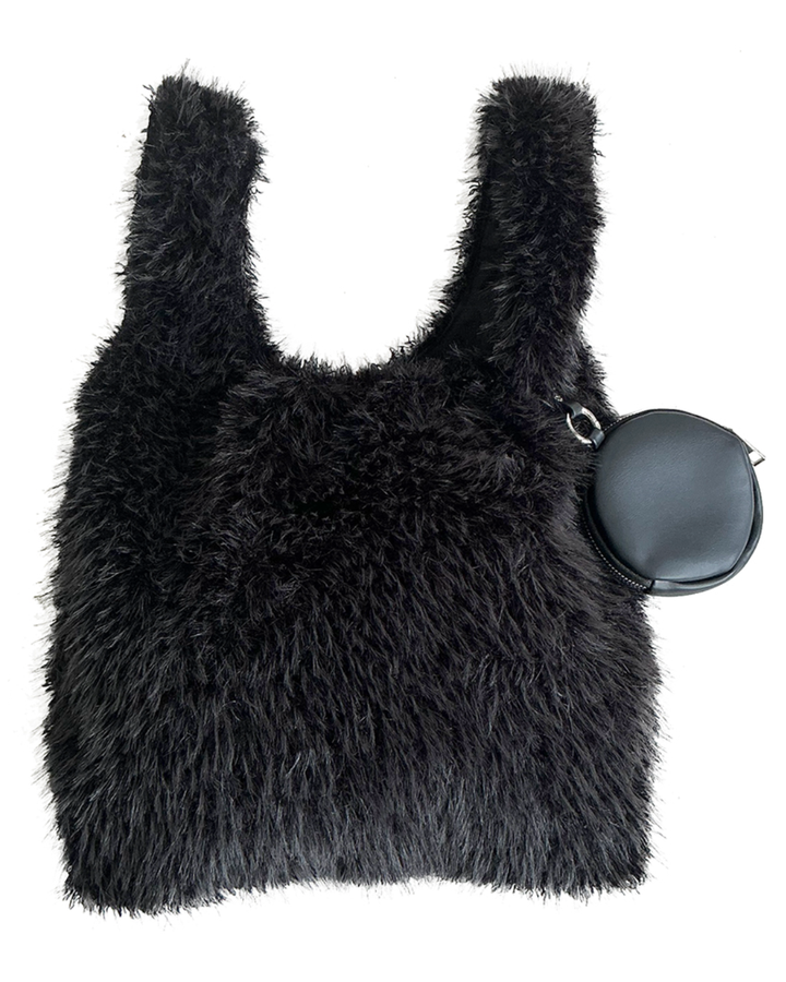 ［SET］ポーチ付Fairyファーバッグ+ボリュームフリンジ Shaggyマフラー（2SET）