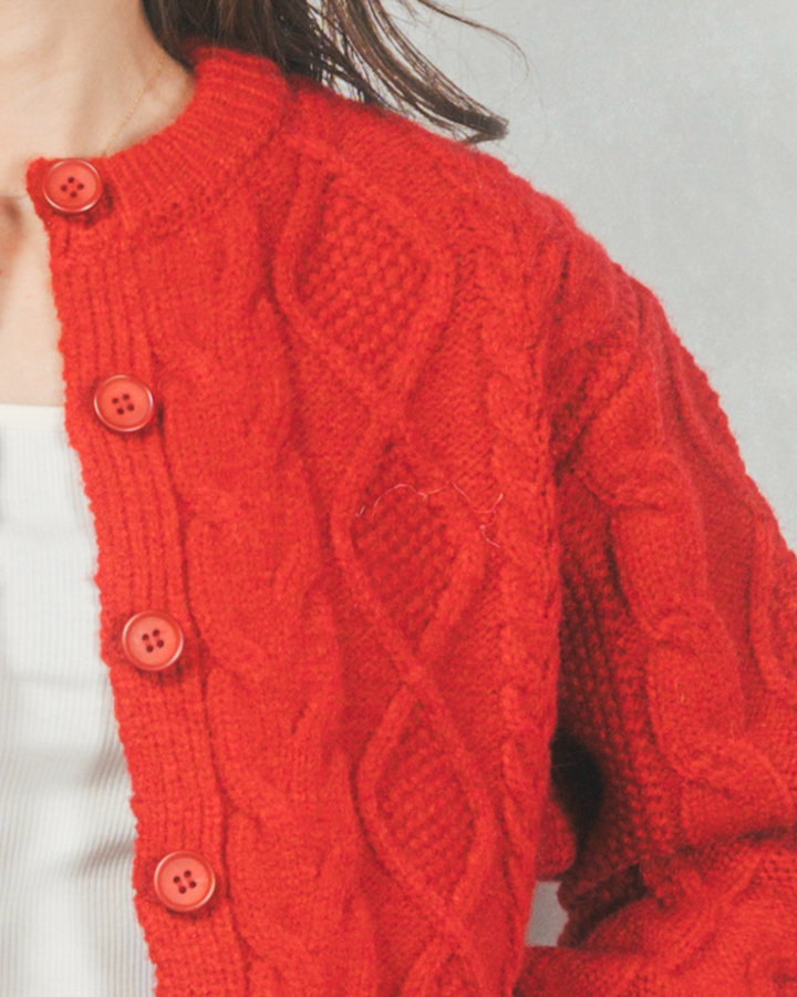 ［SET］ケーブルKnitクルーカーディガン+ワイドTuckイージーデニム（2SET）