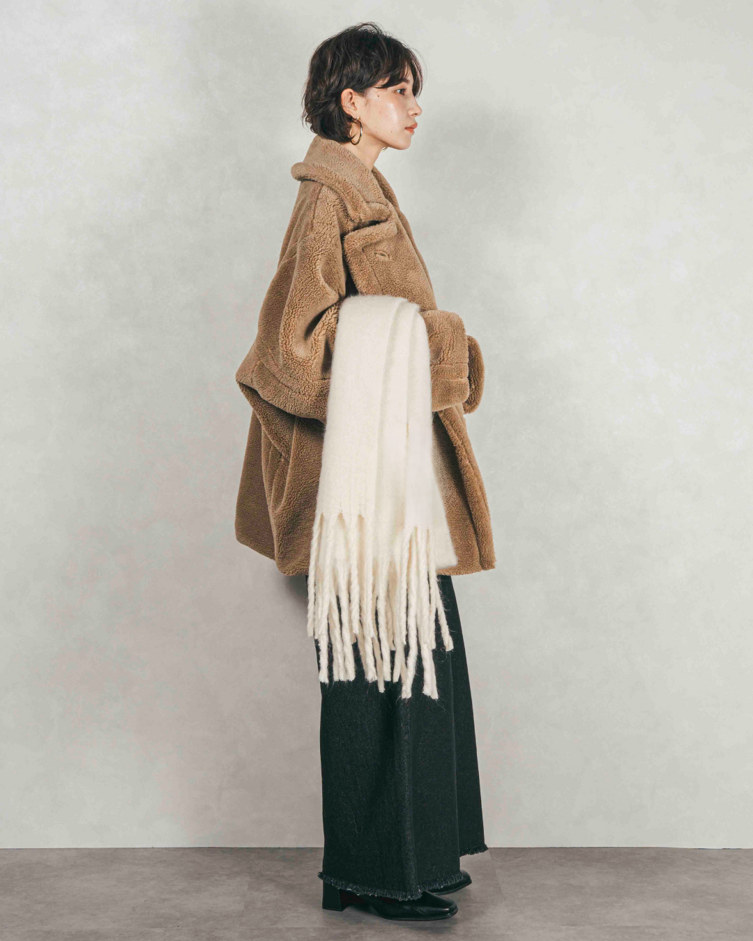 ［SET］テディボア Middleコート+フロントスリット Iラインデニムスカート（2SET）