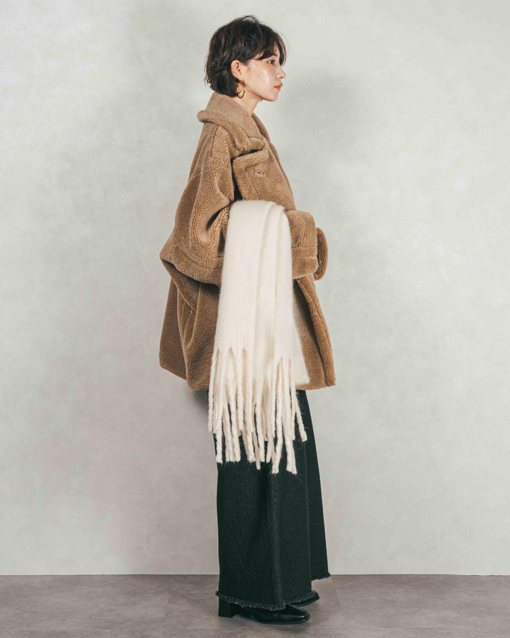 ［SET］テディボア Middleコート+フロントスリット Iラインデニムスカート（2SET）