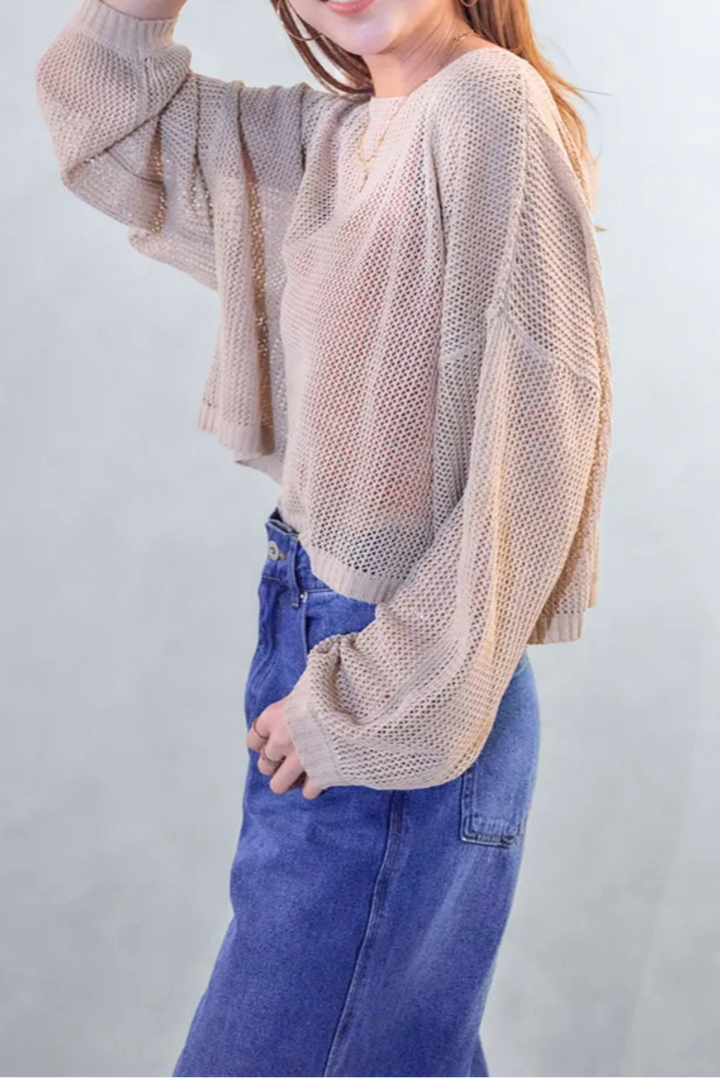 クロップドメッシュニット (BEIGE)