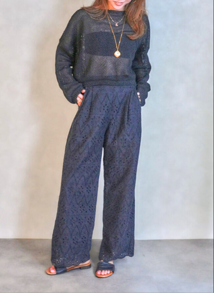 クロップドメッシュニット( BLACK)