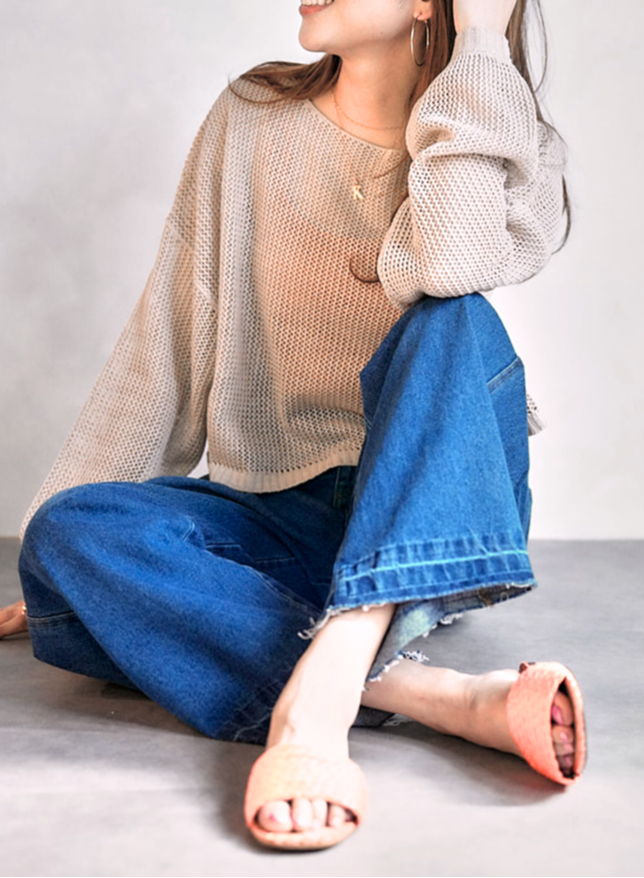 クロップドメッシュニット (BEIGE)