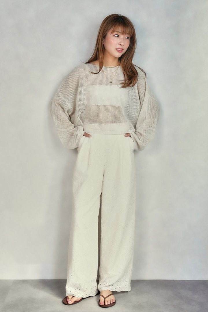 クロップドメッシュニット (CREAM)