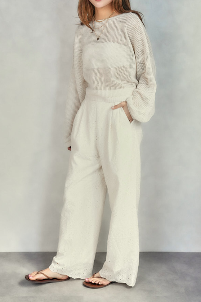クロップドメッシュニット (CREAM)